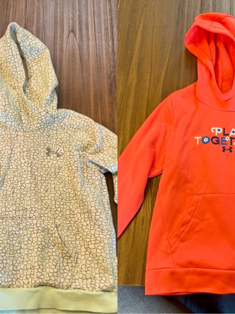 Under Armour Girls Two Hoodies in Coral and Light Green Pattern
